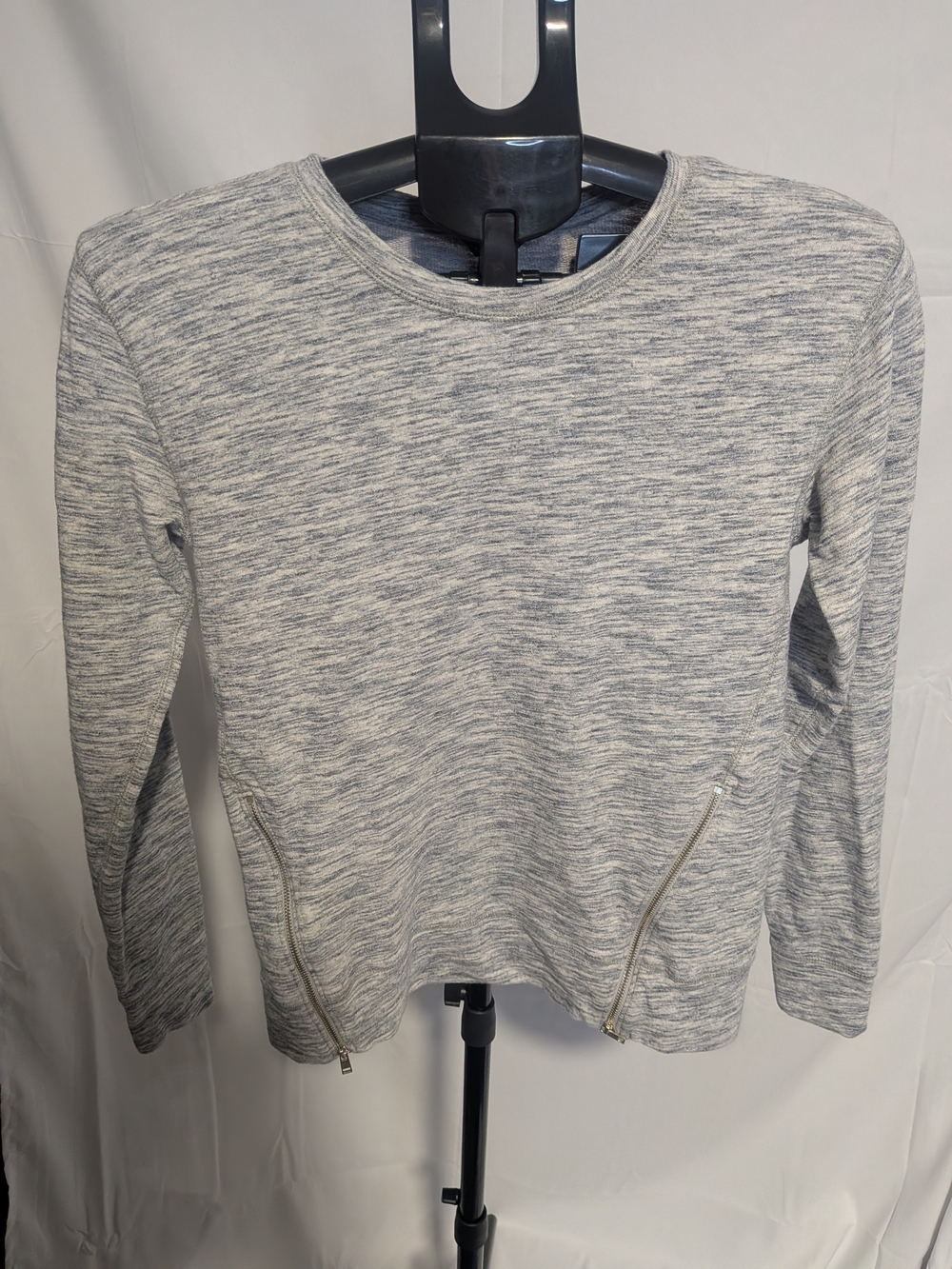 Ann Taylor Light Heather Gray Marled Zip Pocket Sweatshirt